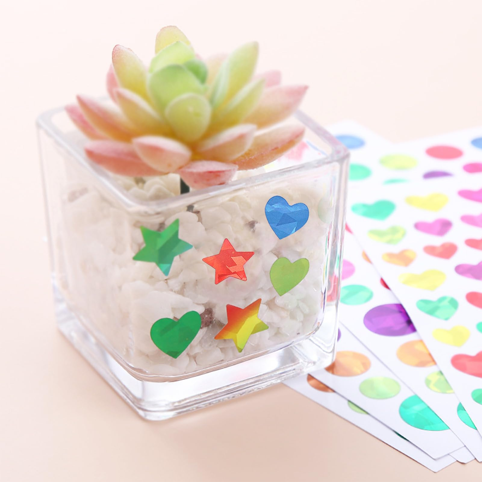 (2070er Set) 10-15mm Herz Aufkleber Heart Sticker Selbstklebende Etiketten in 3D Optik - Bunt