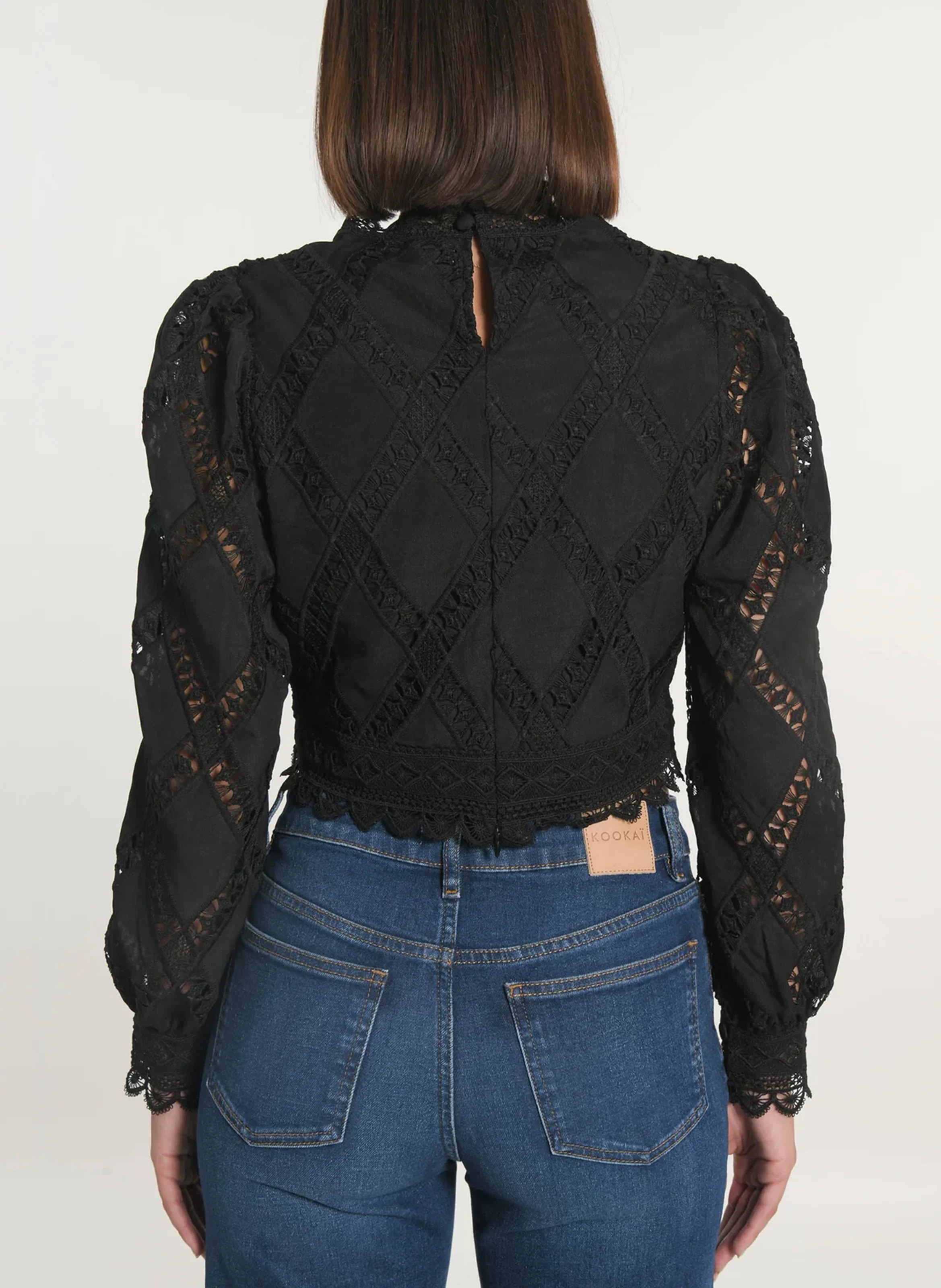 KELLY - Blouse courte en dentelle| Noir