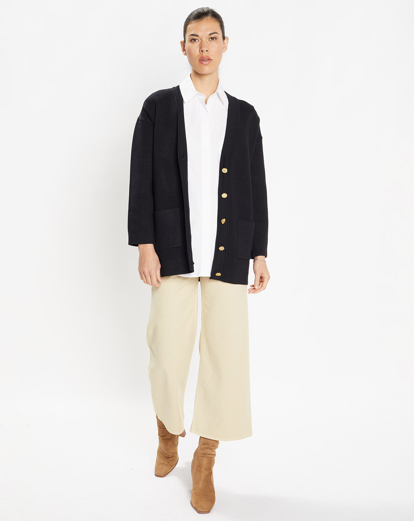 Galeries Lafayette Gilet ample Miso en Maille milano noir