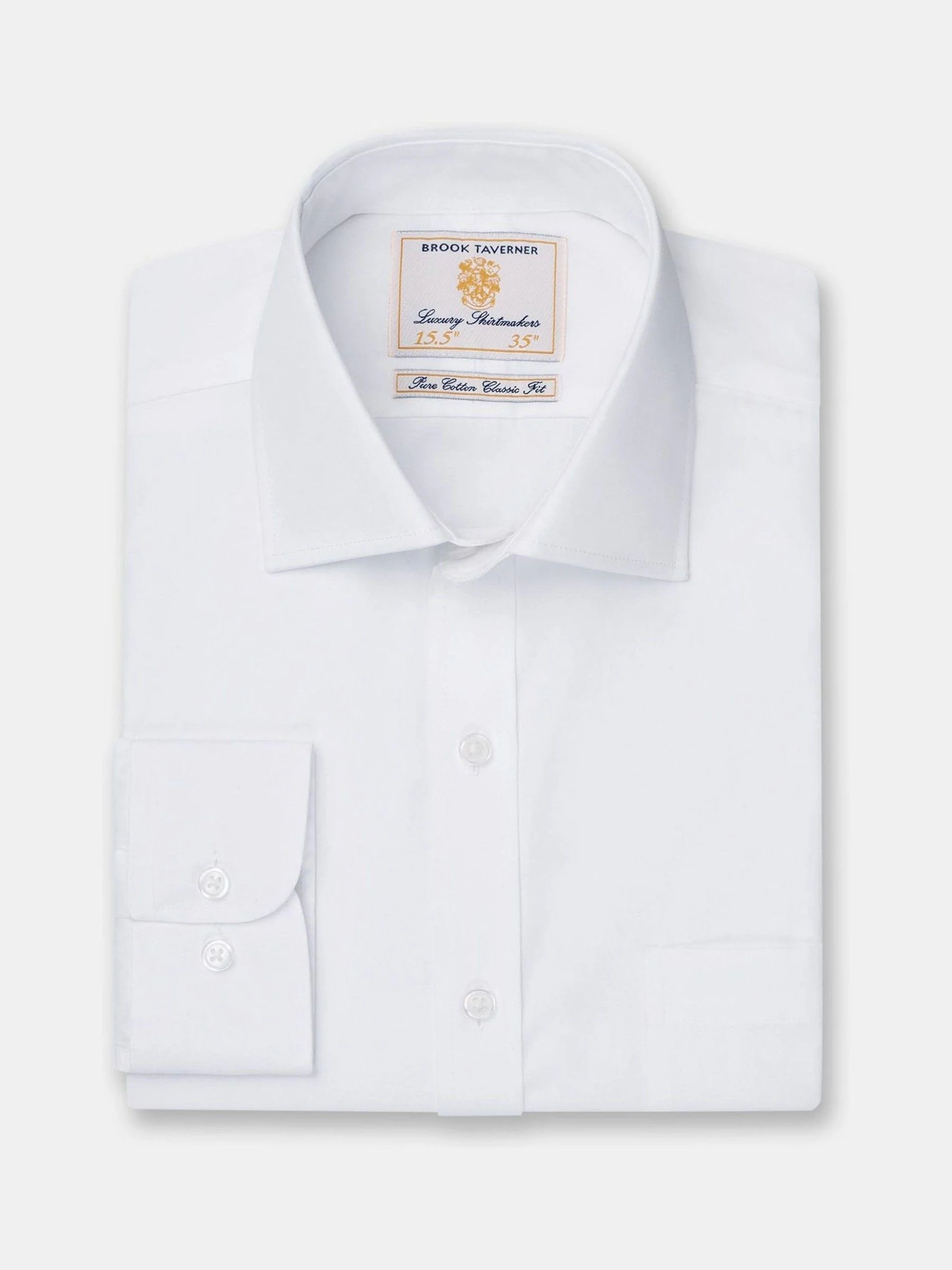Wit - Standaard - Brook Taverner Single Cuff Poplin Cotton Shirt