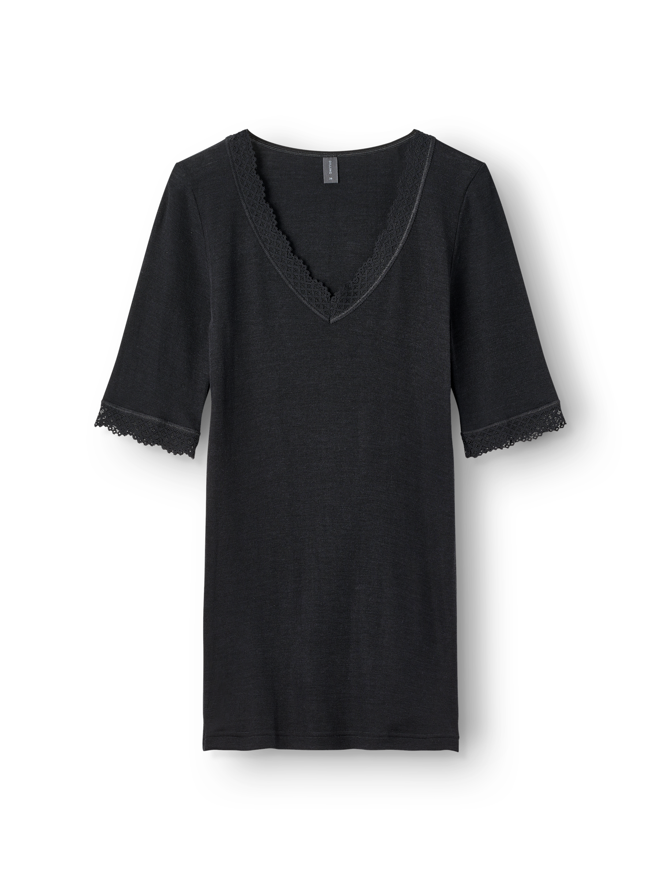 T-shirt met kanten rand van merinowol/zijde voor dames