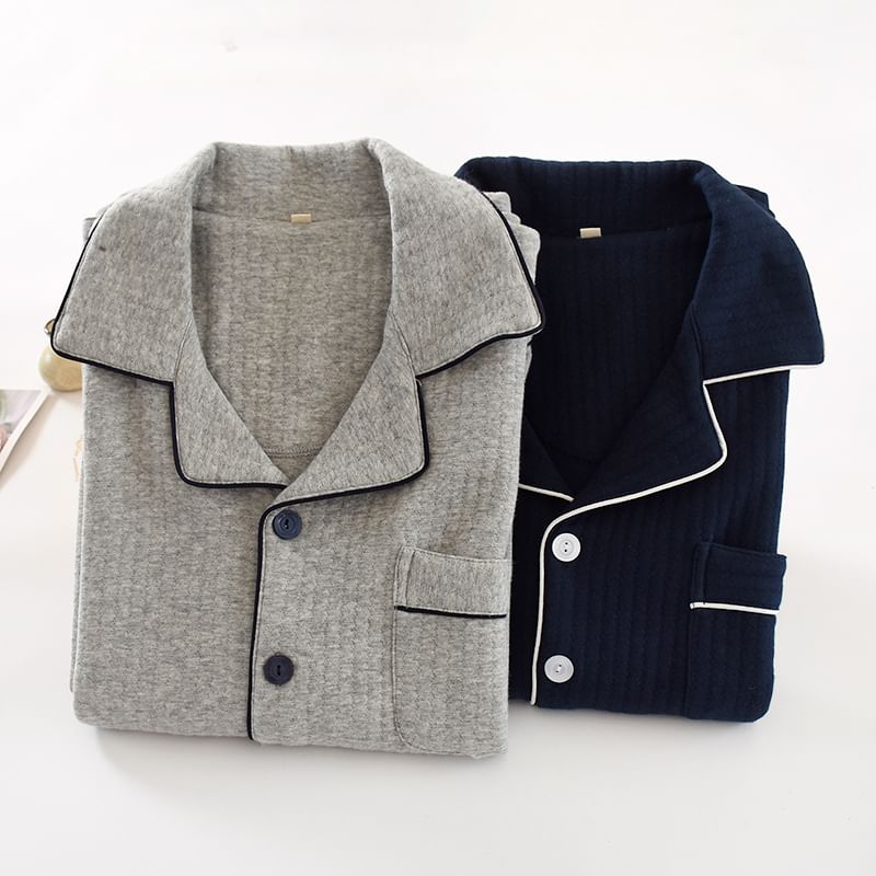 Dogini - Pyjamaset: effen top met lange mouwen en knoopjes + broek