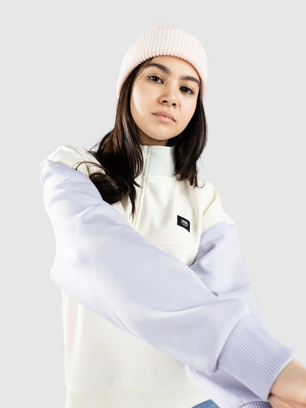 Vans Colorblock Half Zip Mock Zip Hoodie marshmallow/cosmic sky