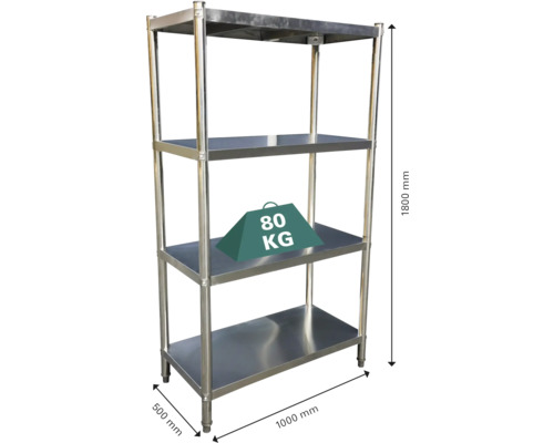 RVS stellingkast, horecastelling Kaiserthal, 180x100x50 cm, 4 schappen, draagvermogen 320 kg
