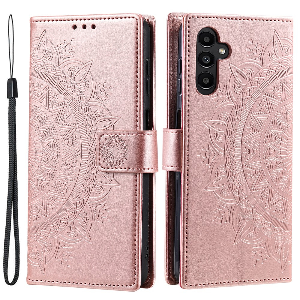 Samsung Galaxy A26 / A17 Leder Tasche Wallet - Mandala Flowers Imprint - Roségold