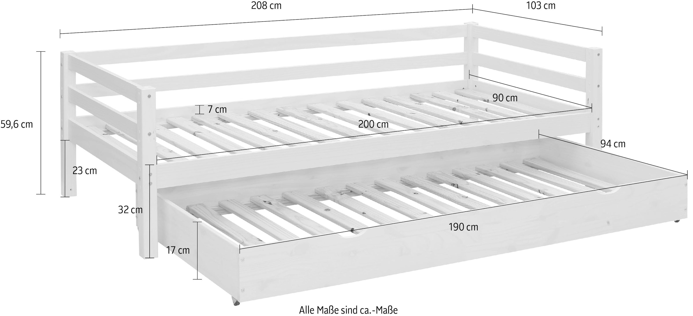 Lüttenhütt Daybett »Alpi« mit Schubkasten aus Kiefernholz, Aussenbreite 103 cm, Kinderbett