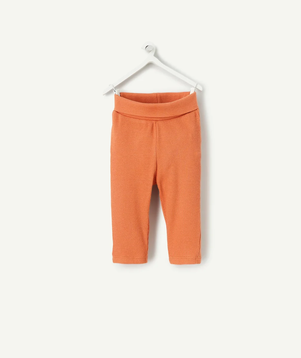 LEGGING BÉBÉ EN COTON BIOLOGIQUE NID D'ABEILLE MARRON ORANGÉ