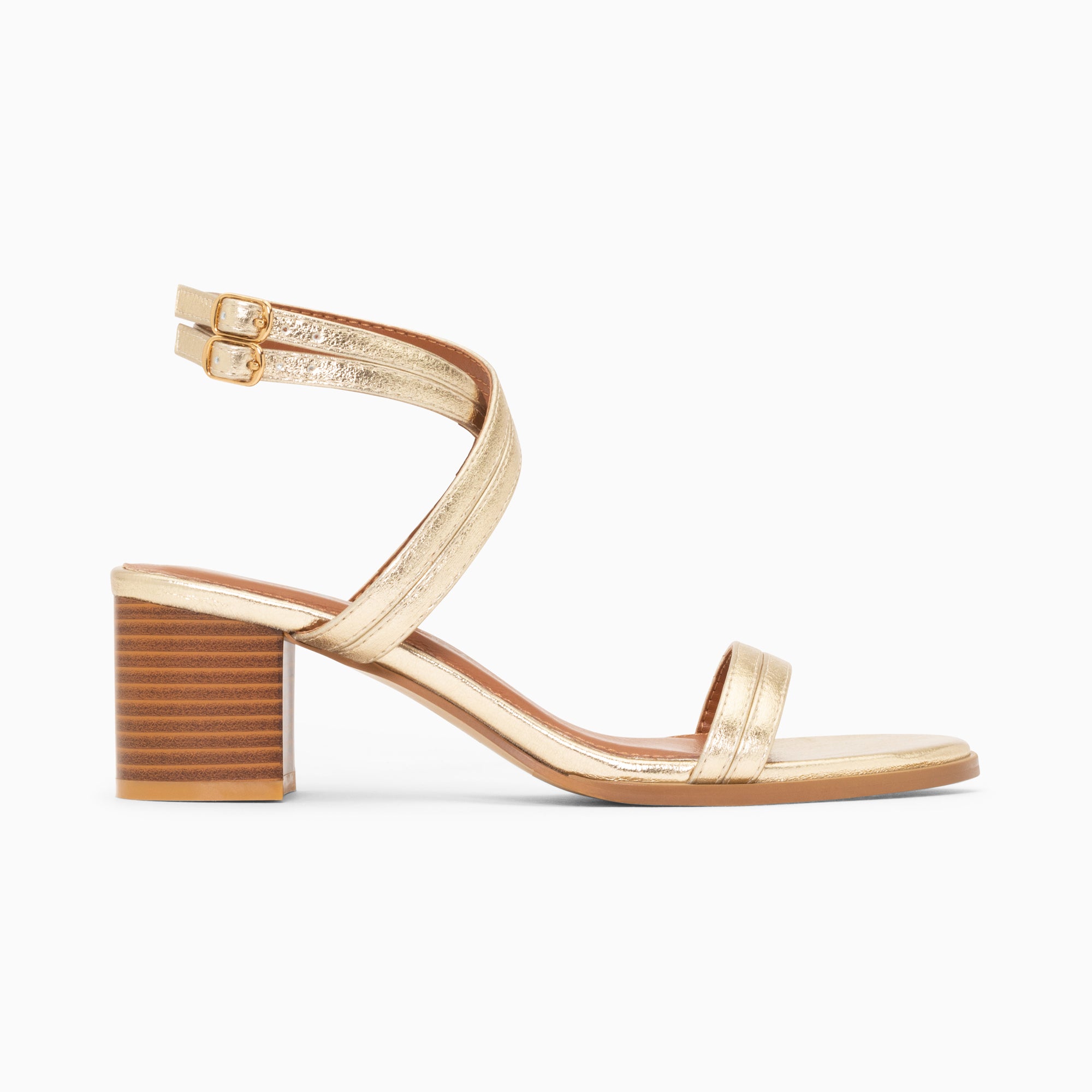 Sandales à talon, Compensées-Sandales à talon Bella or à doubles brides