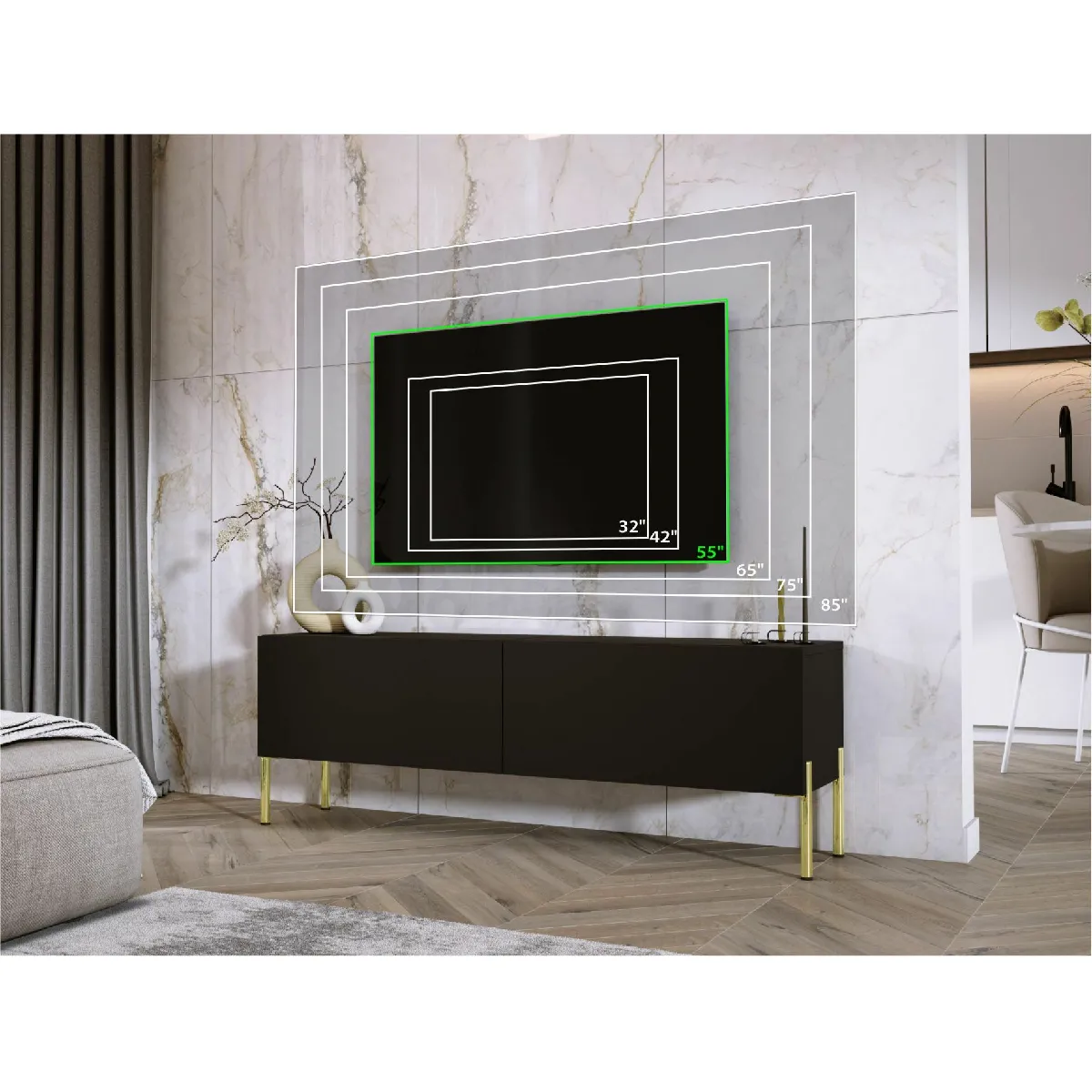 3xeliving Meuble TV Noir Mat 140 cm