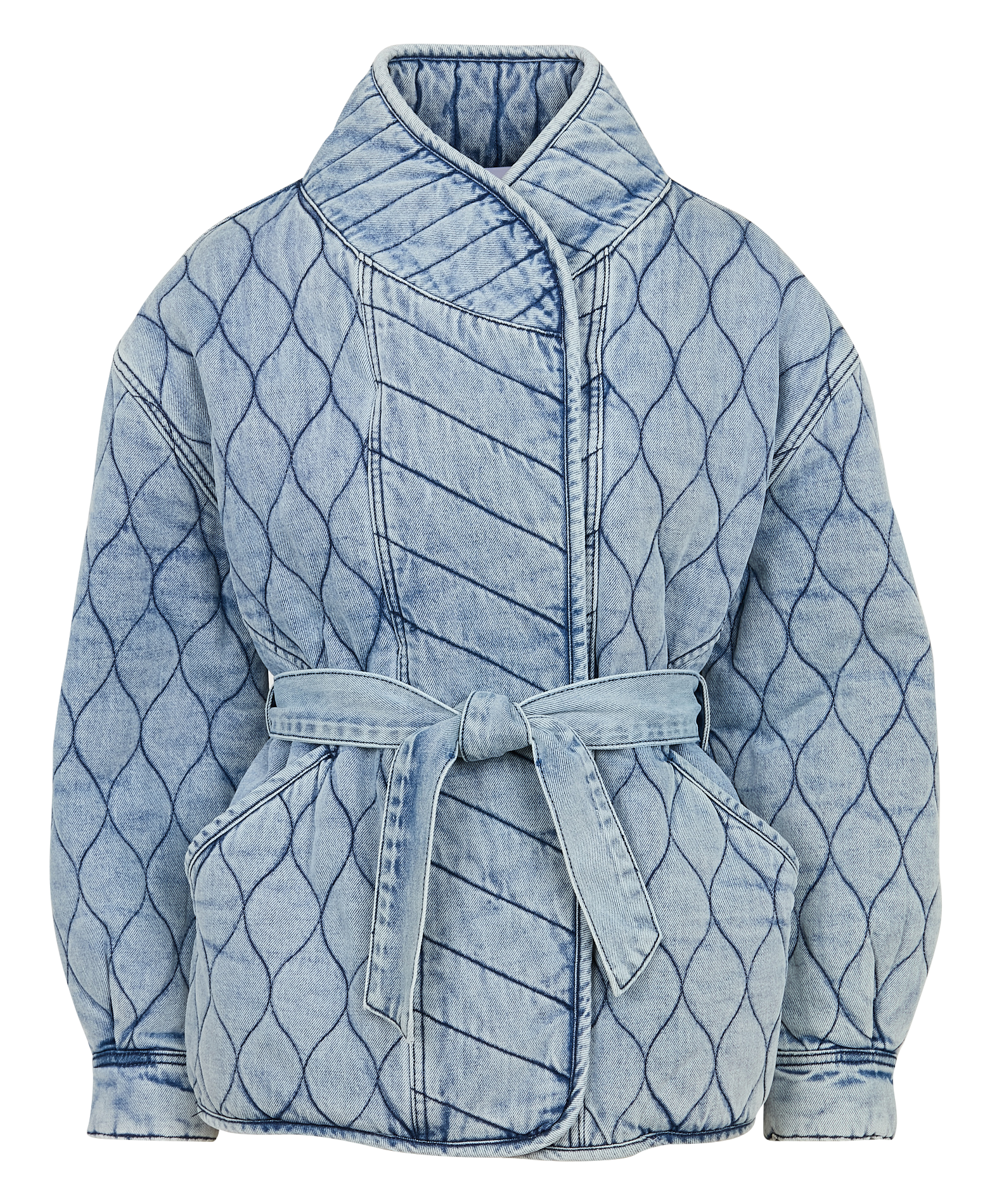 ERIC - Veste col montant matelassée en jean | Bleu