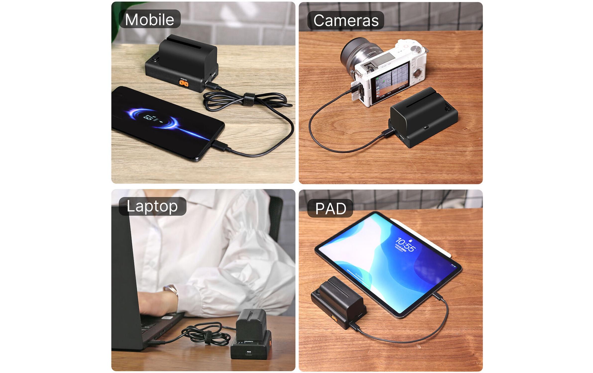 Ladegerät NP-F01Ulanzi NP-F01 Multifunktionales Akku-Ladegerät/Netzteil für Sony L-Serie, AC, Chemie-Li-Ion, 1 Position, W/O-Ausgang, USB, Quick Charge