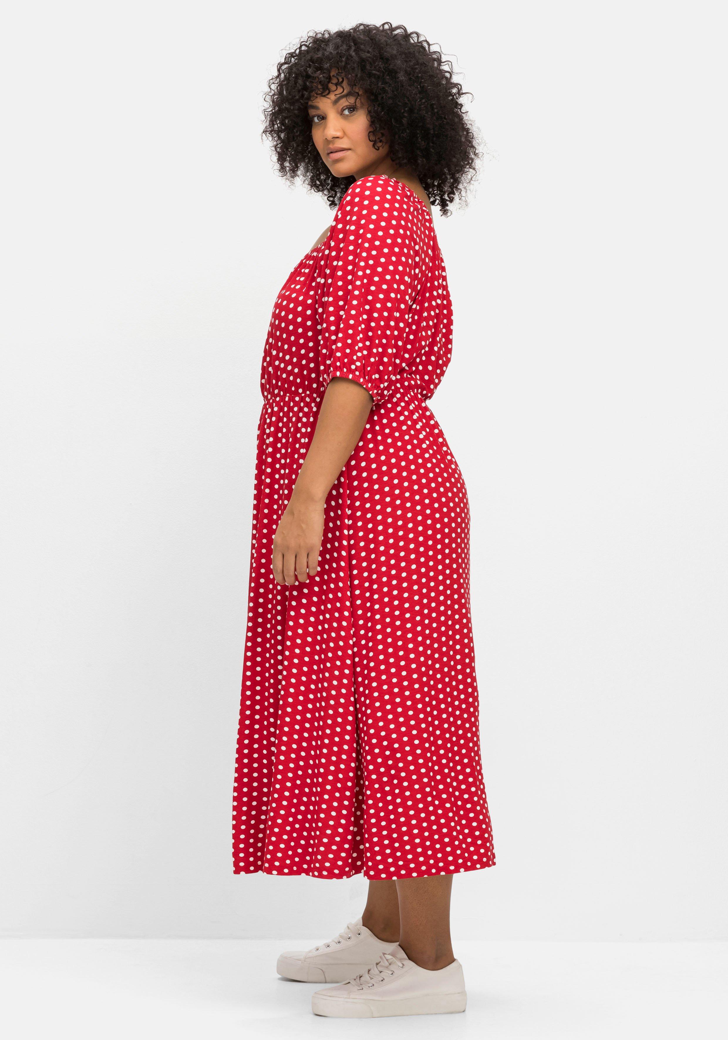 Jerseykleid mit Punkten und Karree-Ausschnitt