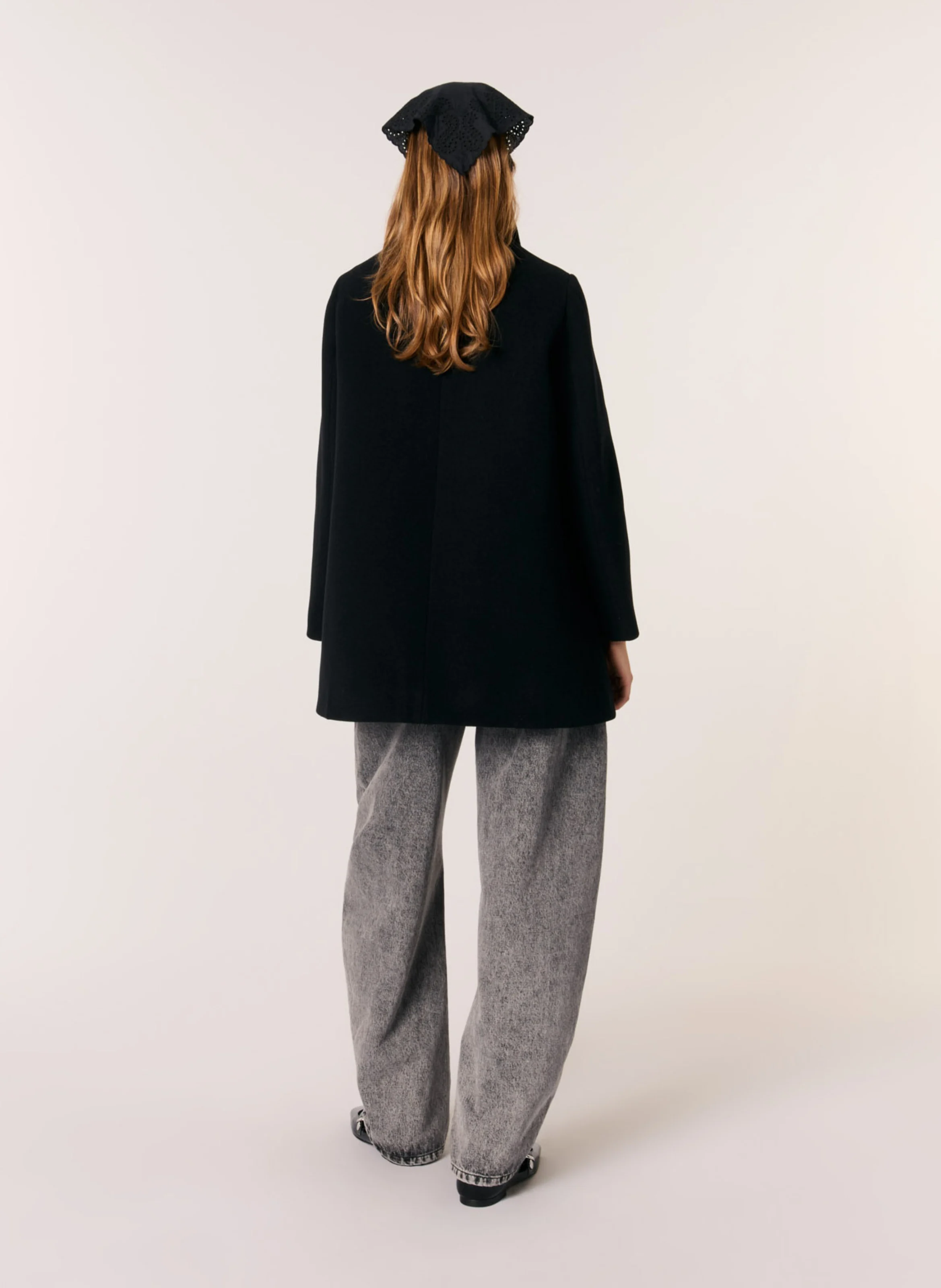 Manteau droite col classique en laine mélangée | Noir