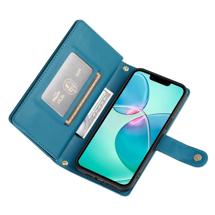 iPhone 16e Leder Tasche Flip Cover mit Reissverschluss   Handschalufe - Blau