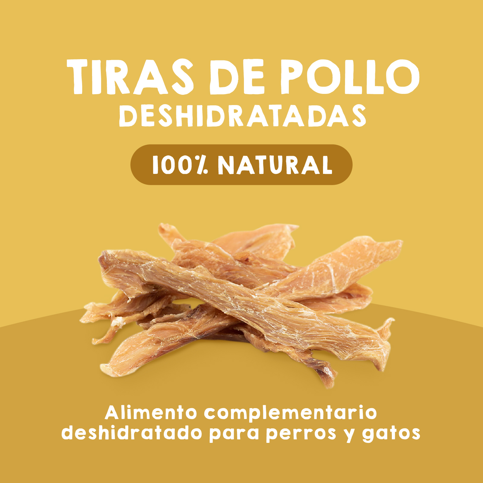 Tiras de peito de frango desidratadas. 100g. Petiscos para cães e gatos. 100% Natural. MAIKAI PETS.