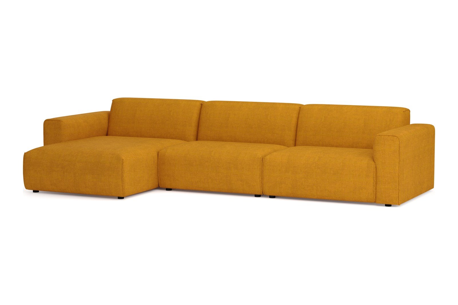 Monaco Lux 3-seter med XL sjeselong venstre Tekstil Fjord 9 Amber med sorte ben. Lux komfort.