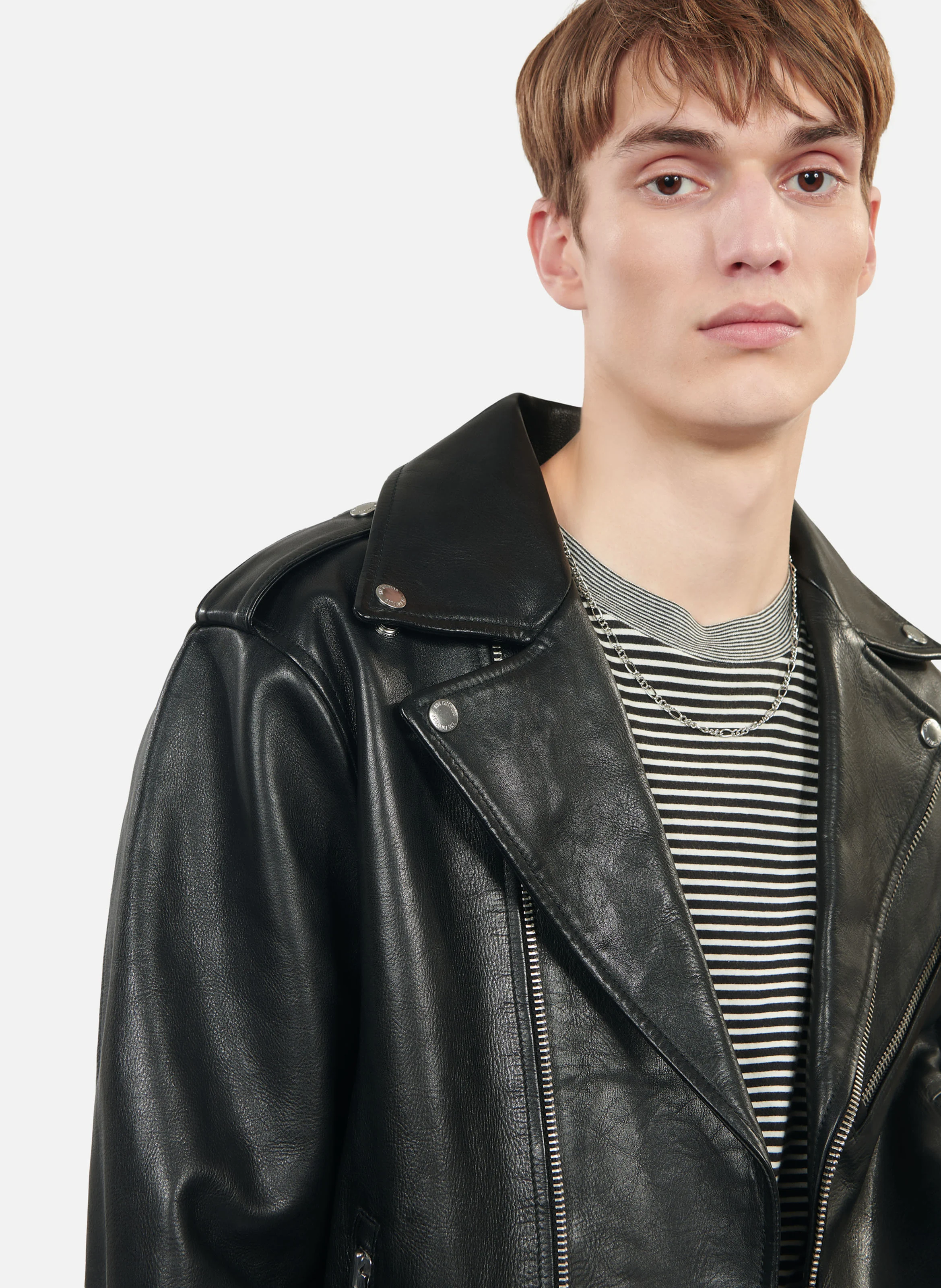 Blouson droit biker en cuir | Noir