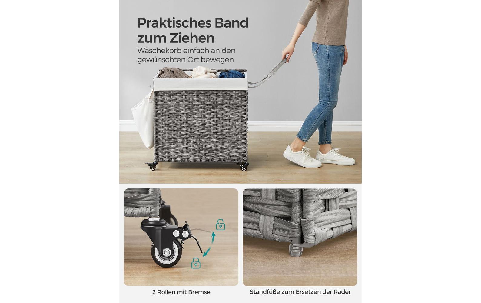 Wäschekorb auf Rollen 140 l, GrauWäschesammler