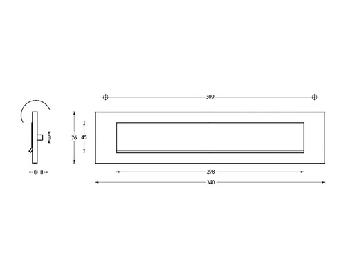 Intersteel rechthoekige brievenbus/brievenbus, BxH 340/75 mm, geborsteld roestvrij staal met klep