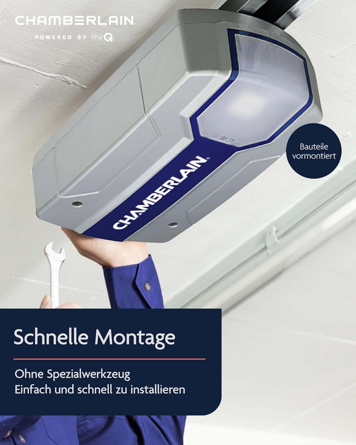 Chamberlain Premium ML1000EV Garagentorantrieb - Kraftvoll & Leise - Smart-Home-Fähiger Garagentoröffner - 1000 N Zugkraft - Einfache Montage
