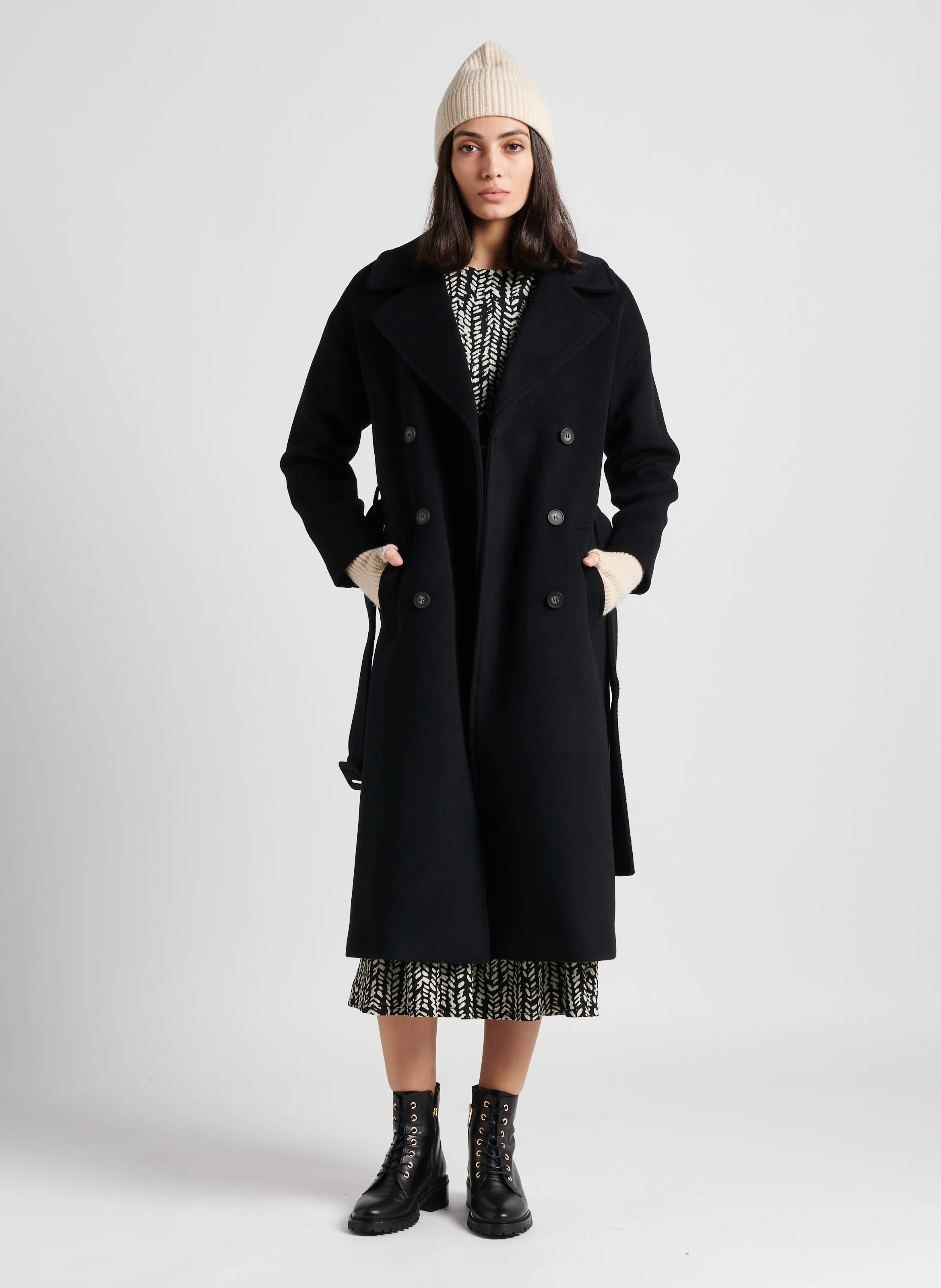 MATIS - Manteau col tailleur en laine mélangée| Noir