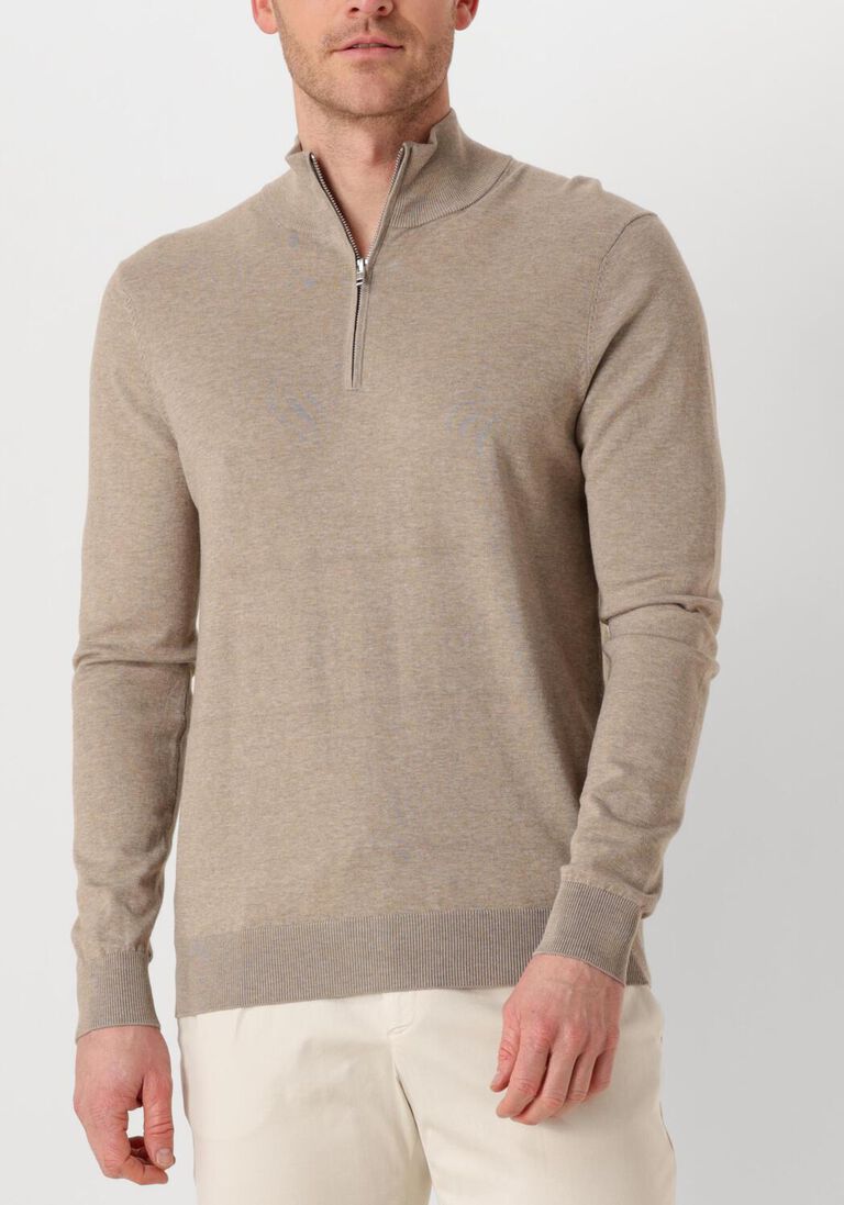 beige profuomo trui half zip luxury basic
