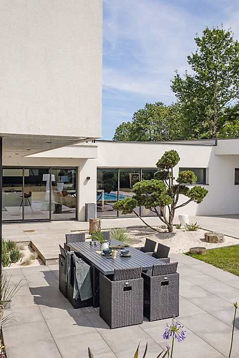 Salon de jardin PVC-8-ALU-N - Table + 8 fauteuils DCB Garden