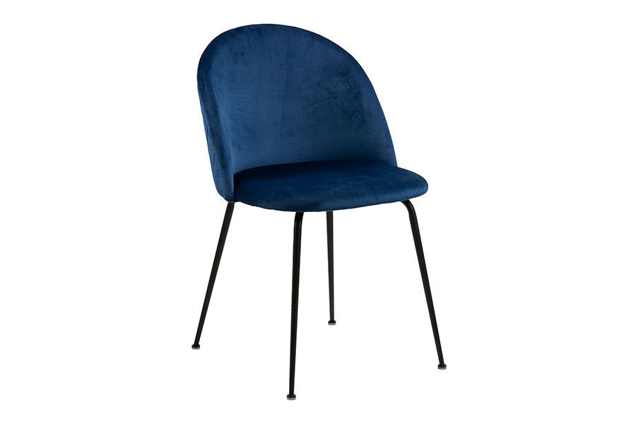 Louise spisestol Blå velur med ben i sortlakkert metall.