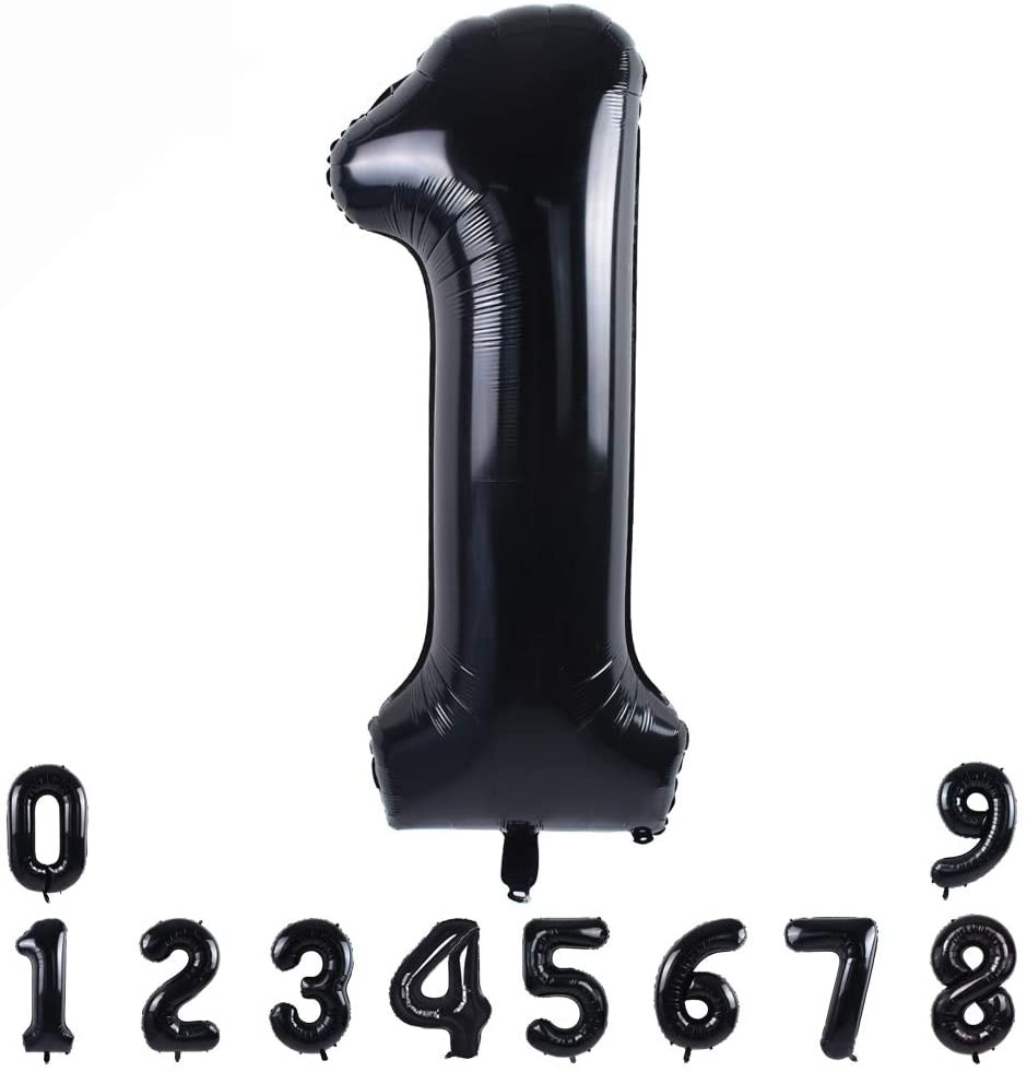 (80cm) Zahlen Ballon Geburtstags Party Luftballon Folienballon - Zahl 1 / Schwarz