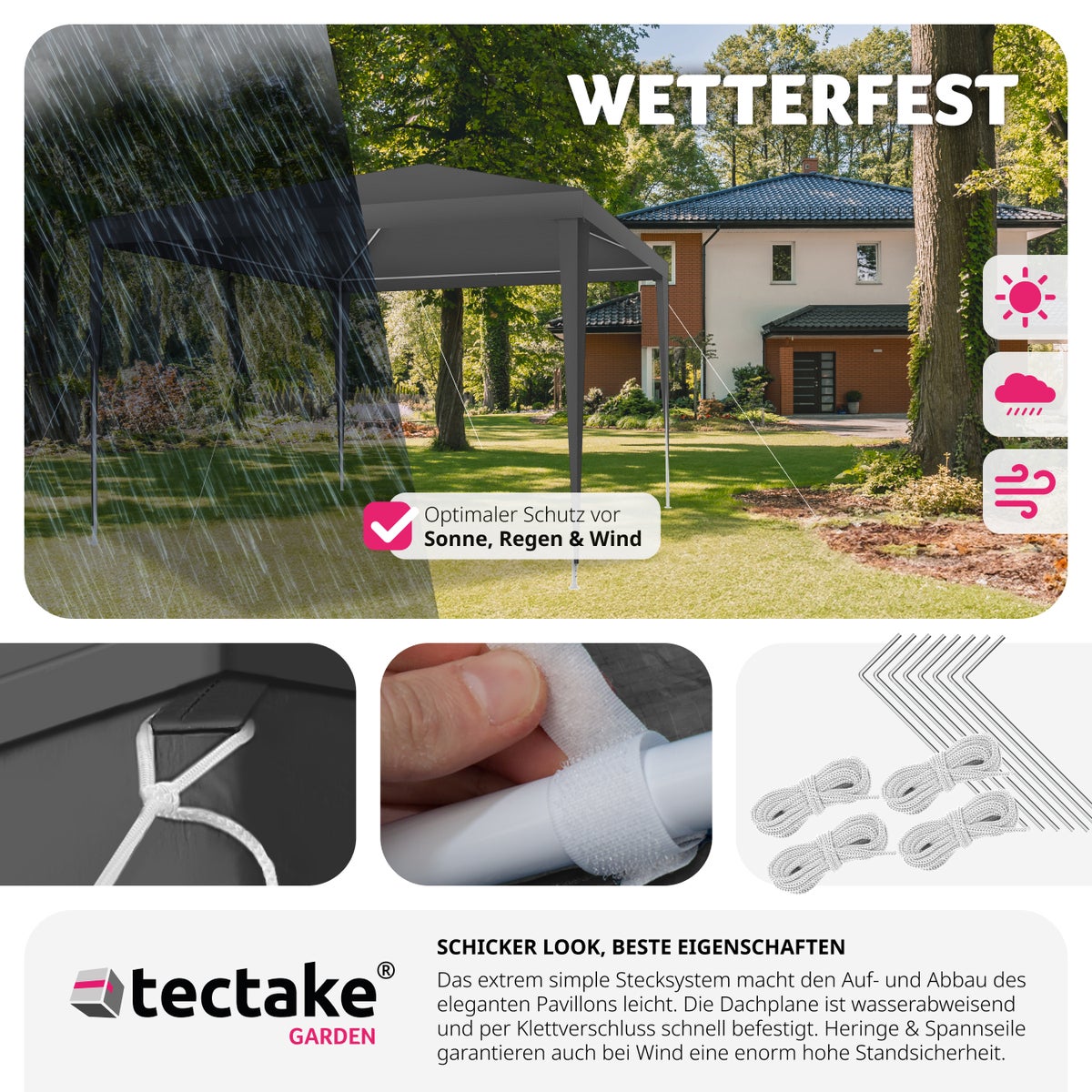tectake Kara 3 x 3 m paviljoen inclusief scheerlijnen en haringen