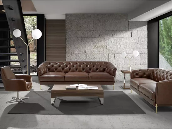 Table basse rectangulaire 2 tiroirs bois noyer et acier chromé Launa