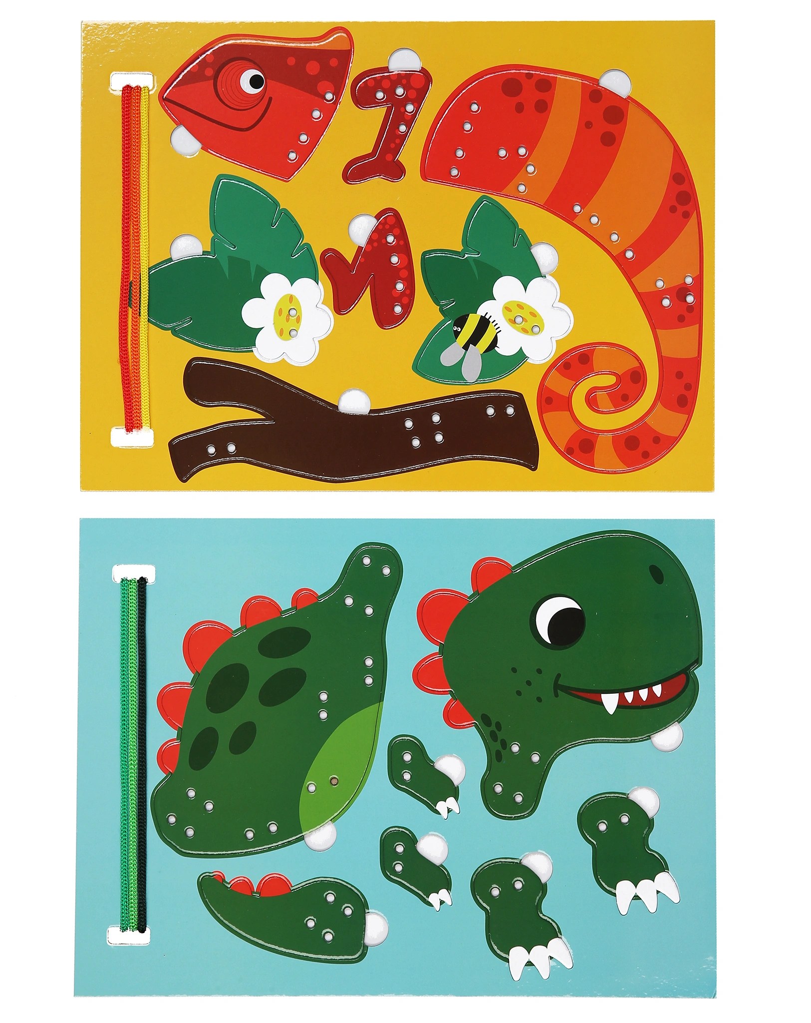 Schnürsenkel-Puzzle DINO & CHAMÄLEON aus Papier