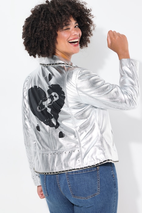 Leder-Bikerjacke, echtes Leder,  Beschichtung, Rücken-Print