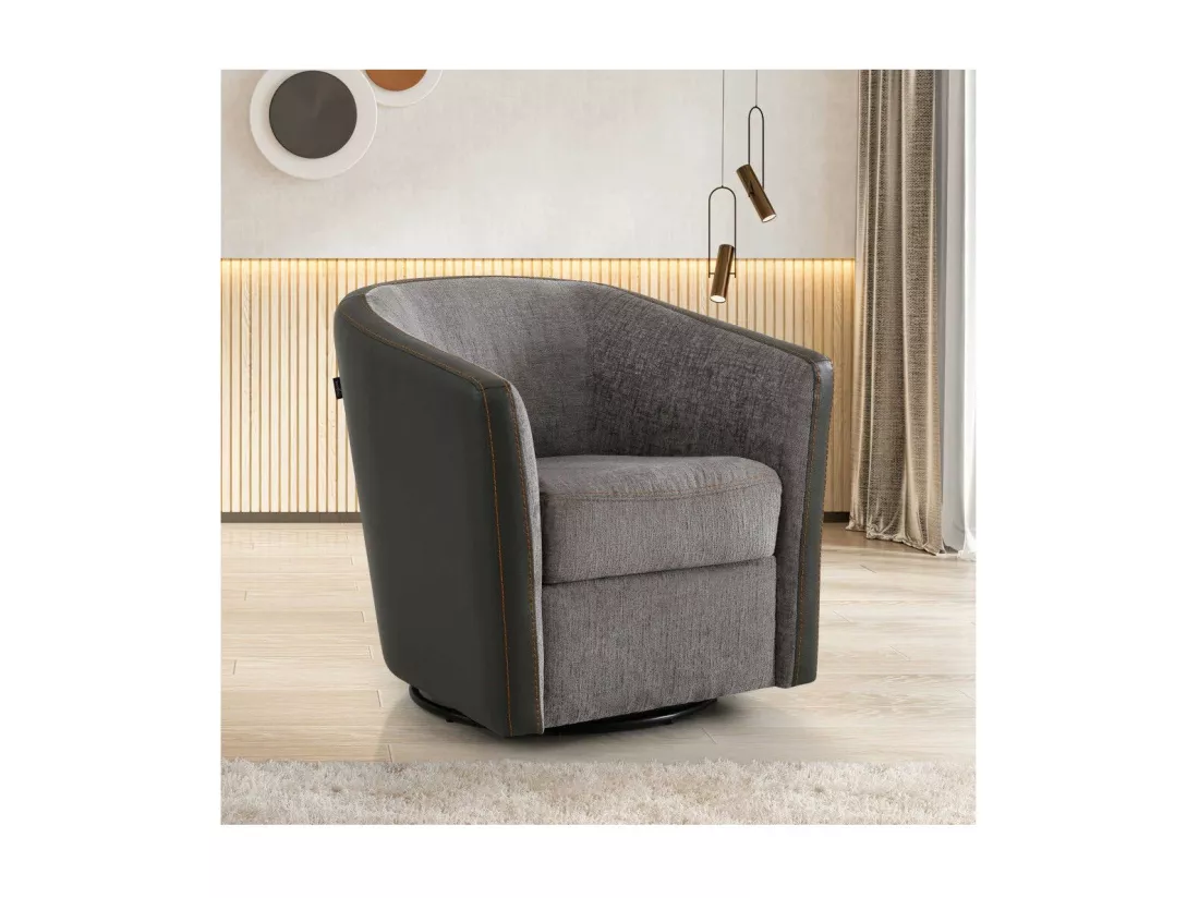 Fauteuil cabriolet pivotant Tissu/Simili cuir gris - JACQUES