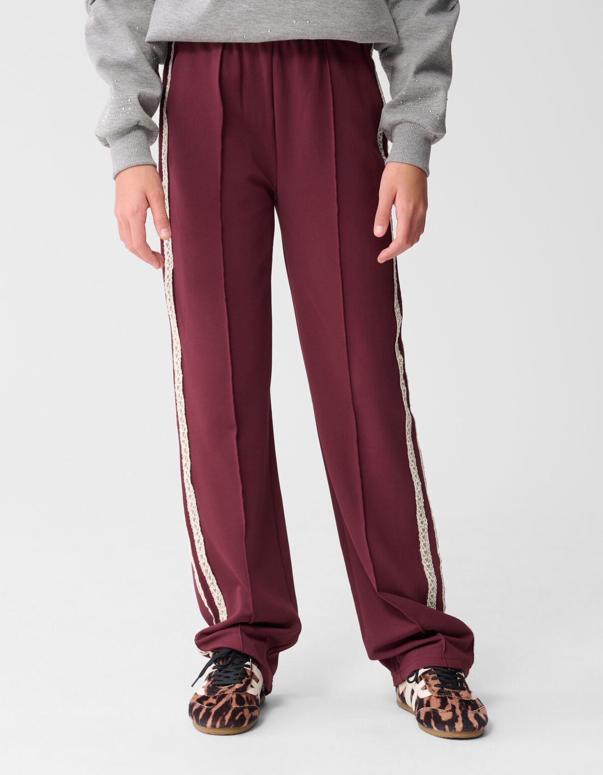 Sporty Wide Leg Broek Donkerrood