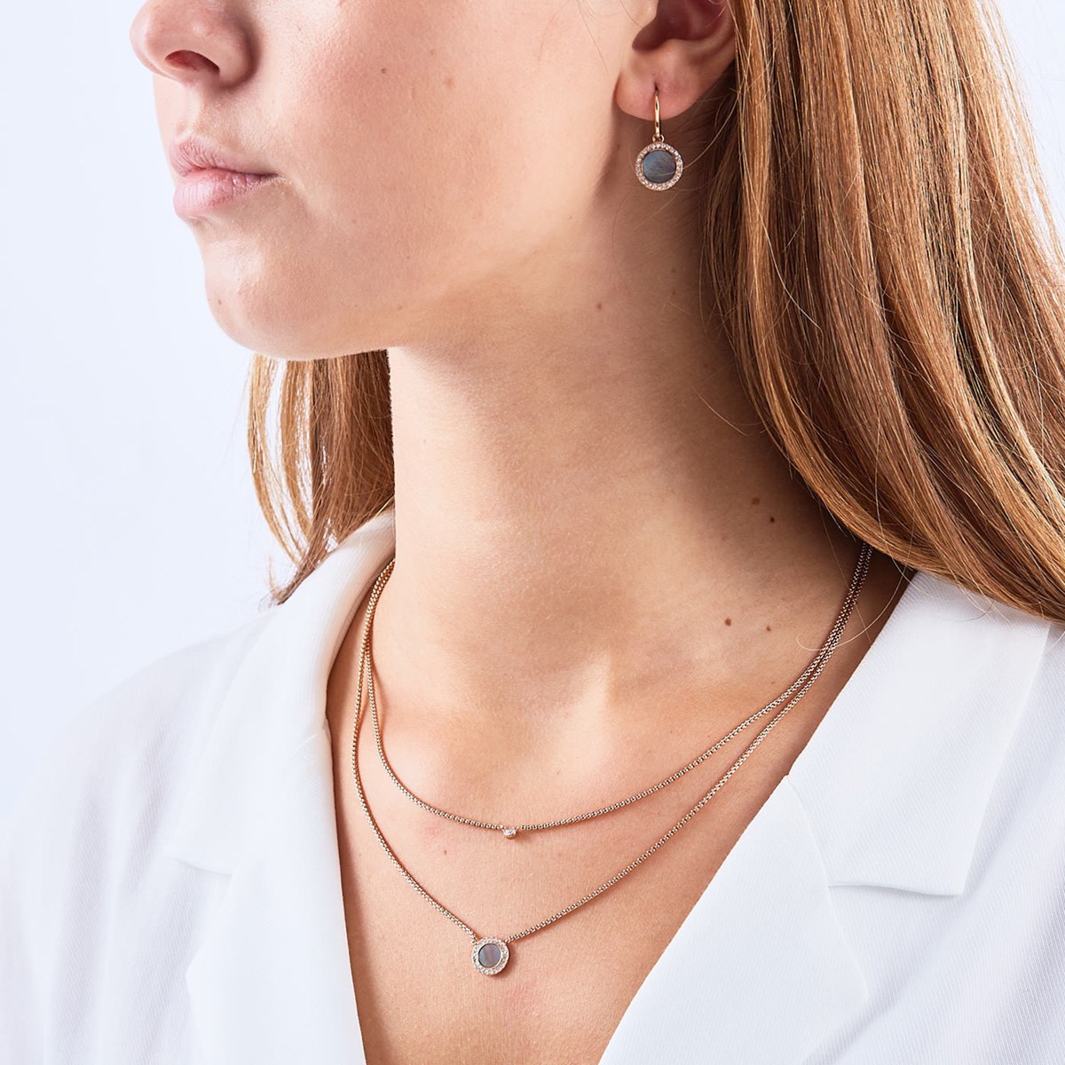 Collier Fossil double rosé avec disque nacré
