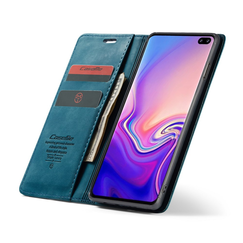 Samsung Galaxy S10 Leder Tasche Flip Wallet Etui mit Kartenfächern - Blaugrün
