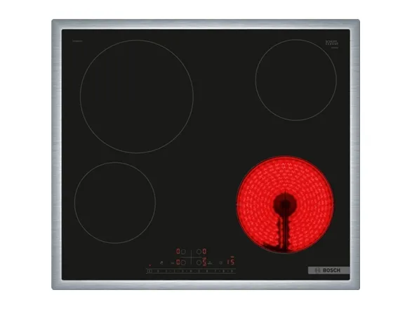 Bosch Serie | 6 PKE645FP2E - Keramisk kogeplade - 4 plader - Niche - bredde: 56 cm - dybde: 49 cm - med rustfrit stål-pynt - sort/rustfrit stål