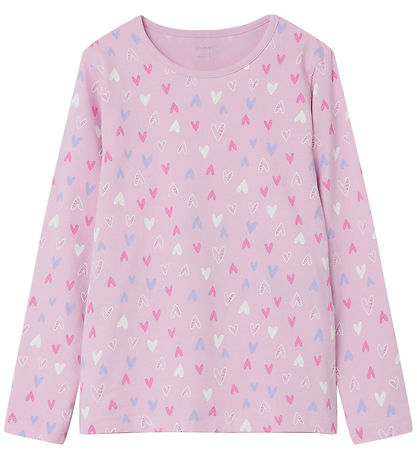 Name It Natt?j - Noos - NkfNightset - Pink Lavender m. Hjerter