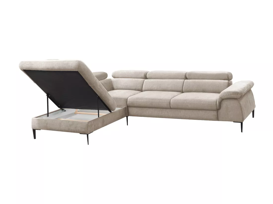 Grand canapé d'angle gauche convertible en velours beige SEPINA de Pascal Morabito