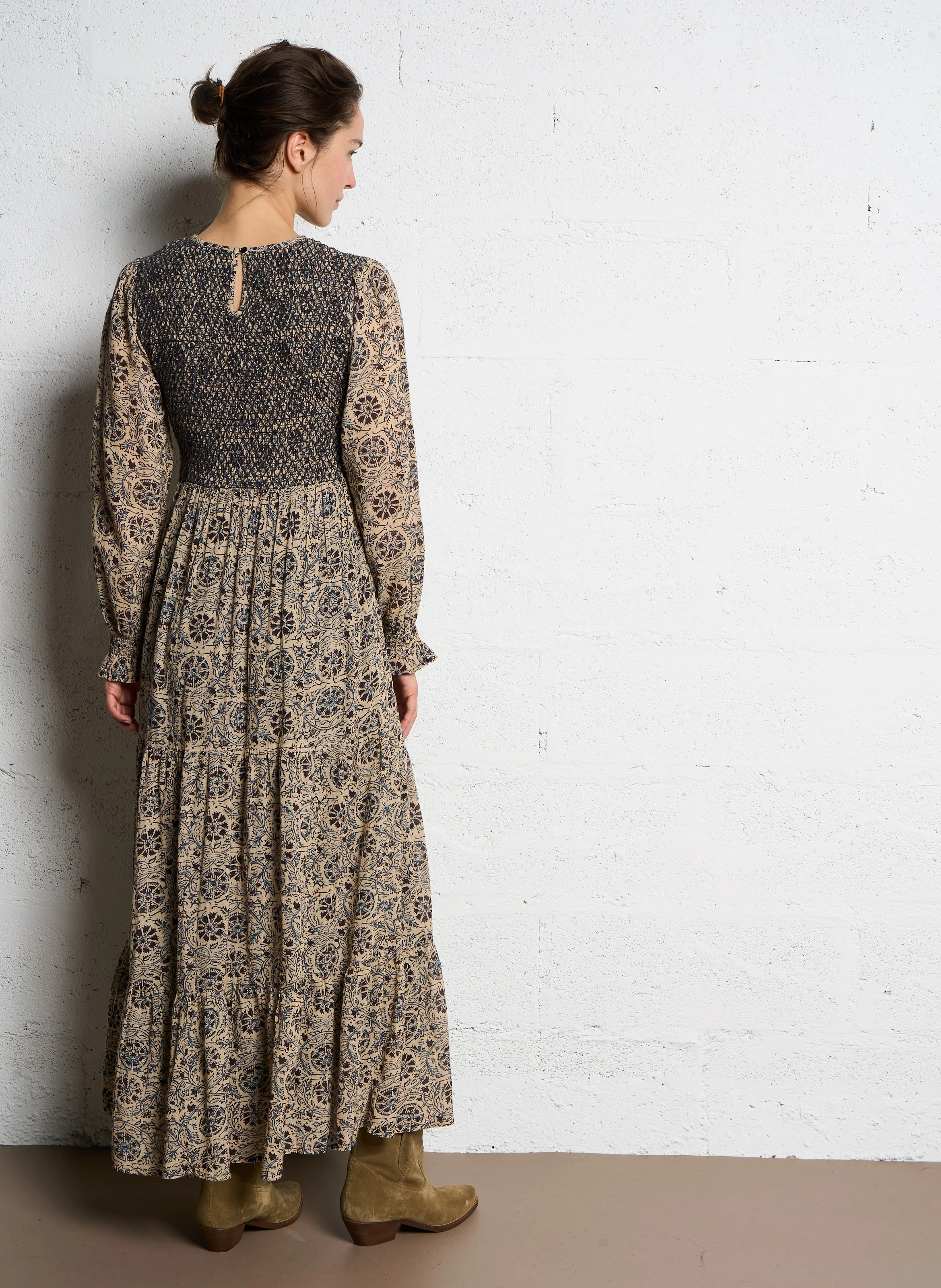 LAYLA - Robe longue imprimée en coton | Bleu