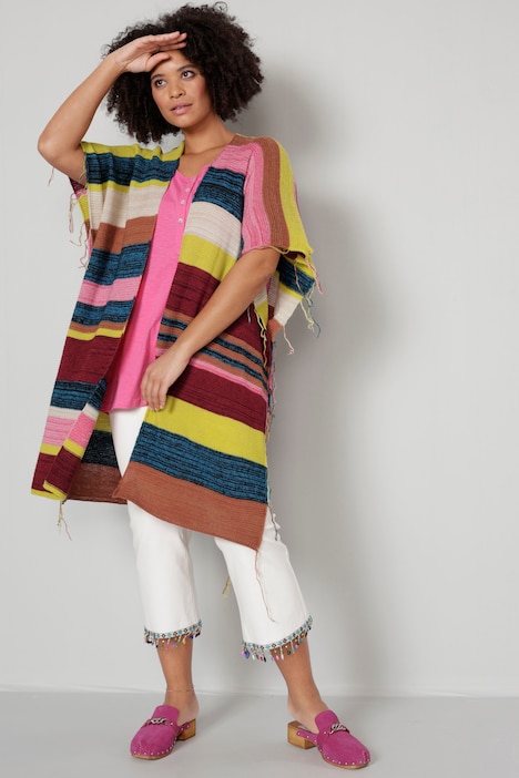 Poncho, oversized, Fransen
