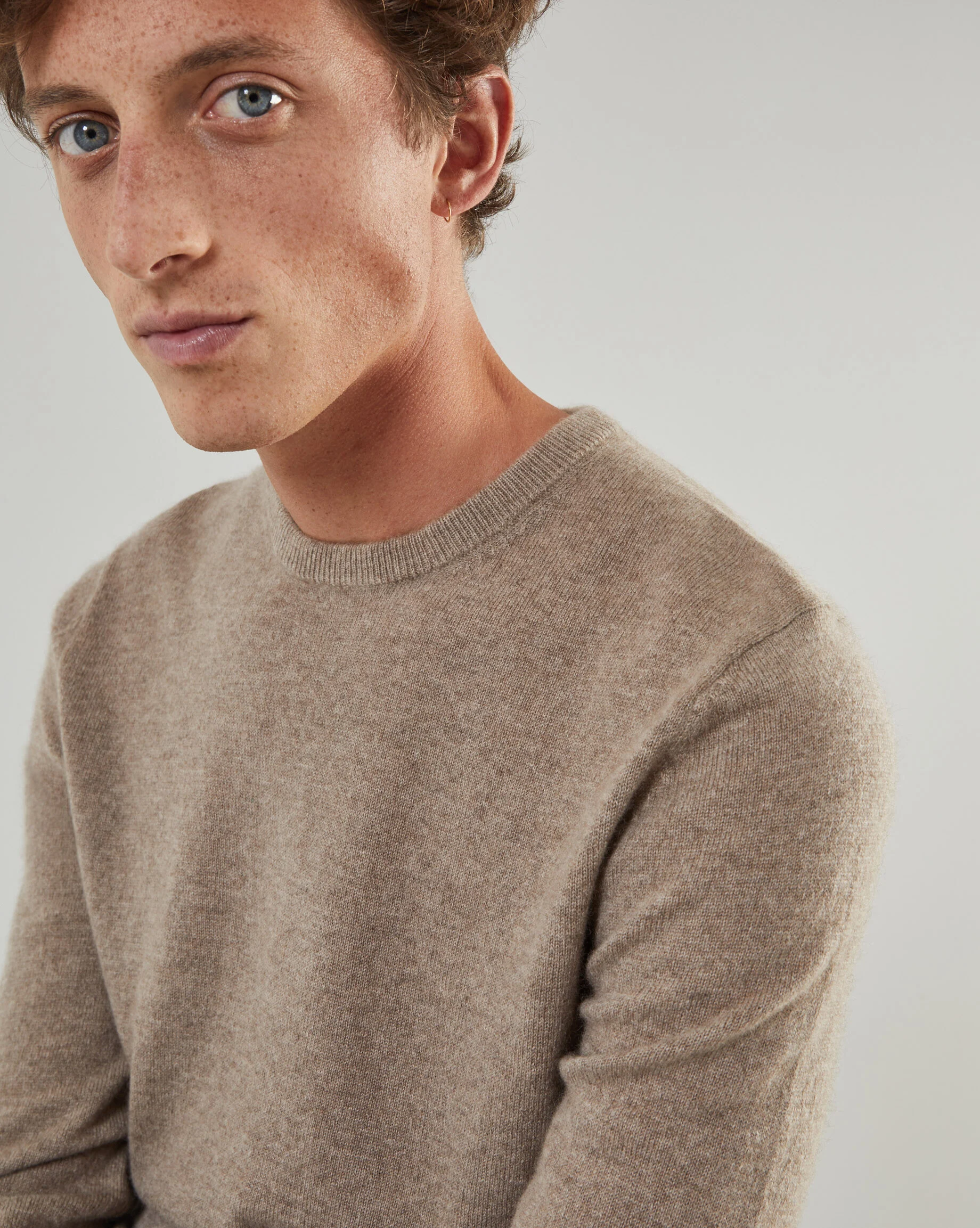 Pull homme col rond en cachemire 2 fils | Marron