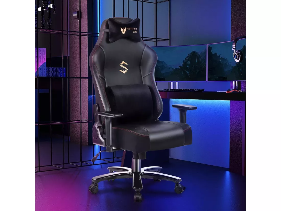 Chaise de jeu avec fonction de massage Chaise de jeu de course avec support lombaire massant Fauteuil de jeu Capacité de charge de 180 kg Grand coussin 55 * 52 cm Accoudoir réglable 3D
