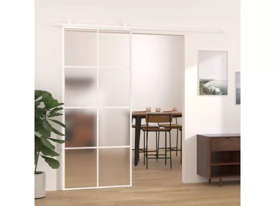 Porte coulissante Verre ESG dépoli et aluminium 90x205 cm Blanc