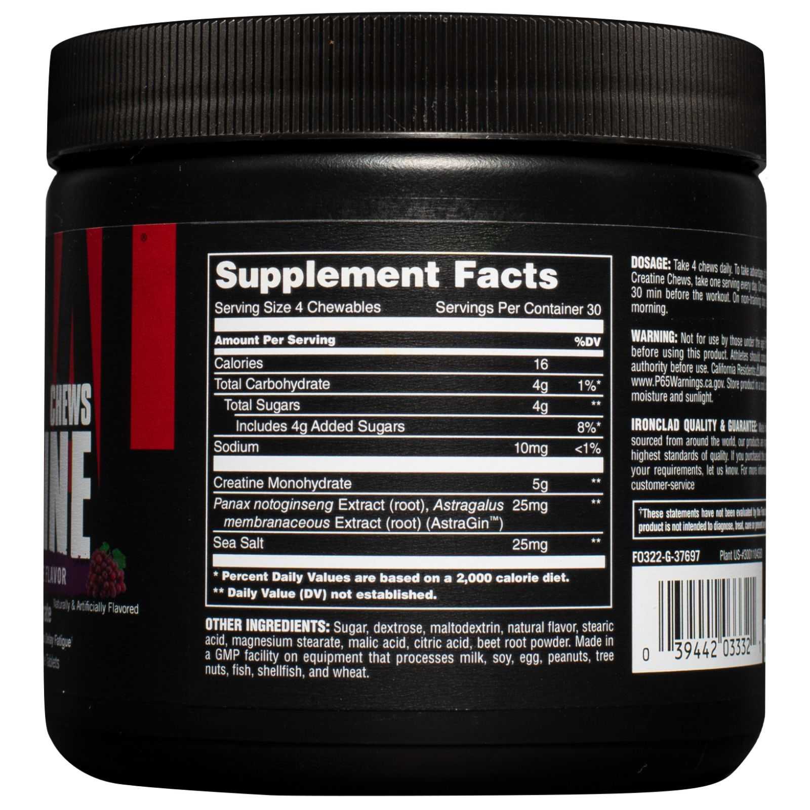 Creatina Mastigável Universal Nutrition, 120 comprimidos.