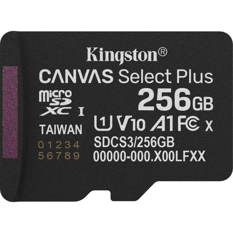 Kingston Technology 256GB microSDXC Canvas Select Plus Gen3 150MB/s A1 (Adaptateur SD inclus)