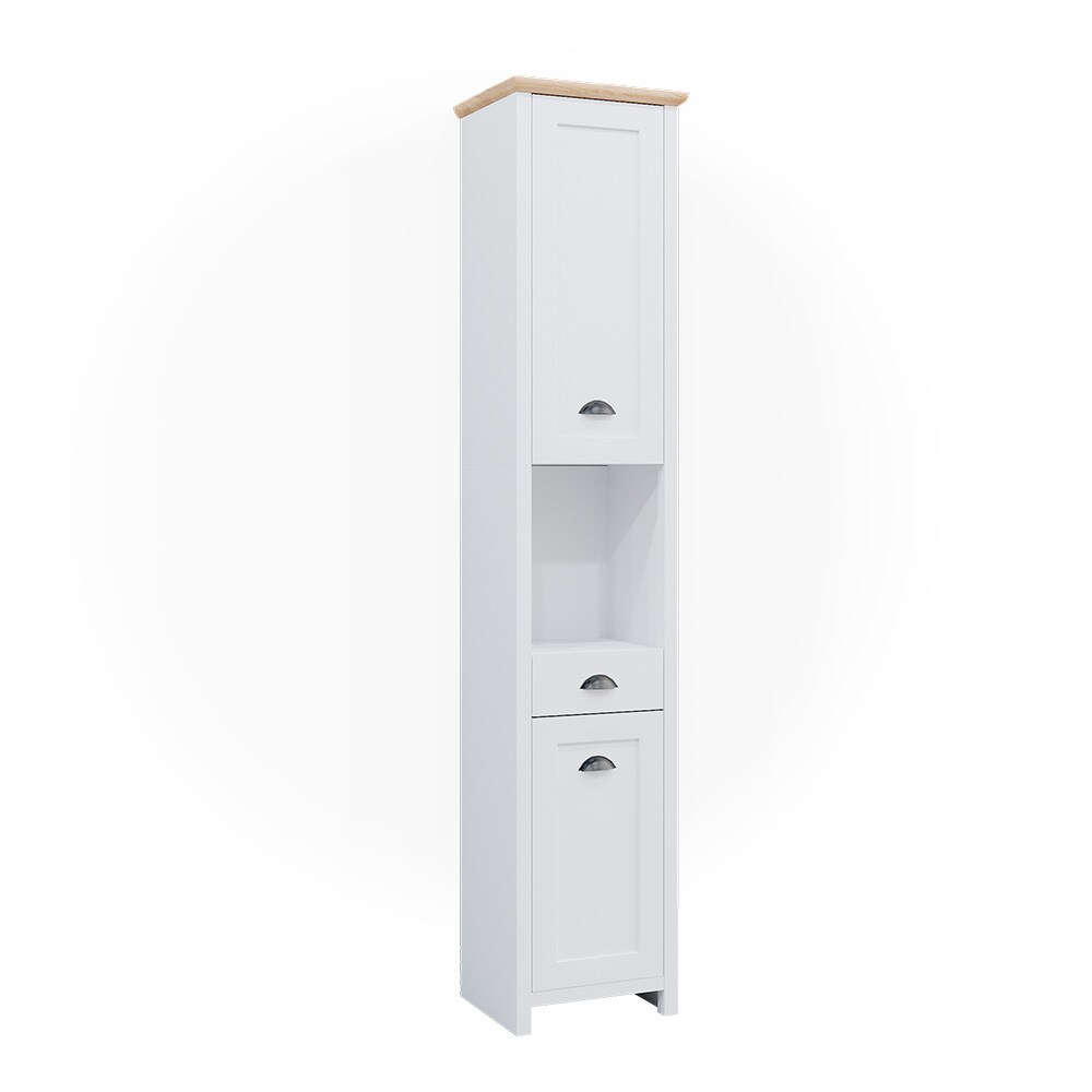 Vicco Badschrank Nino 39x190cm, Hochschrank für Badezimmer im Weiß-Artisan