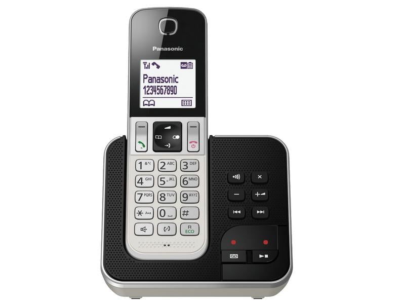 Panasonic Schnurlostelefon KX-TGD320SLW Schwarz/Silber Digitales Schnurlostelefon mit integriertem Anrufbeantworter
