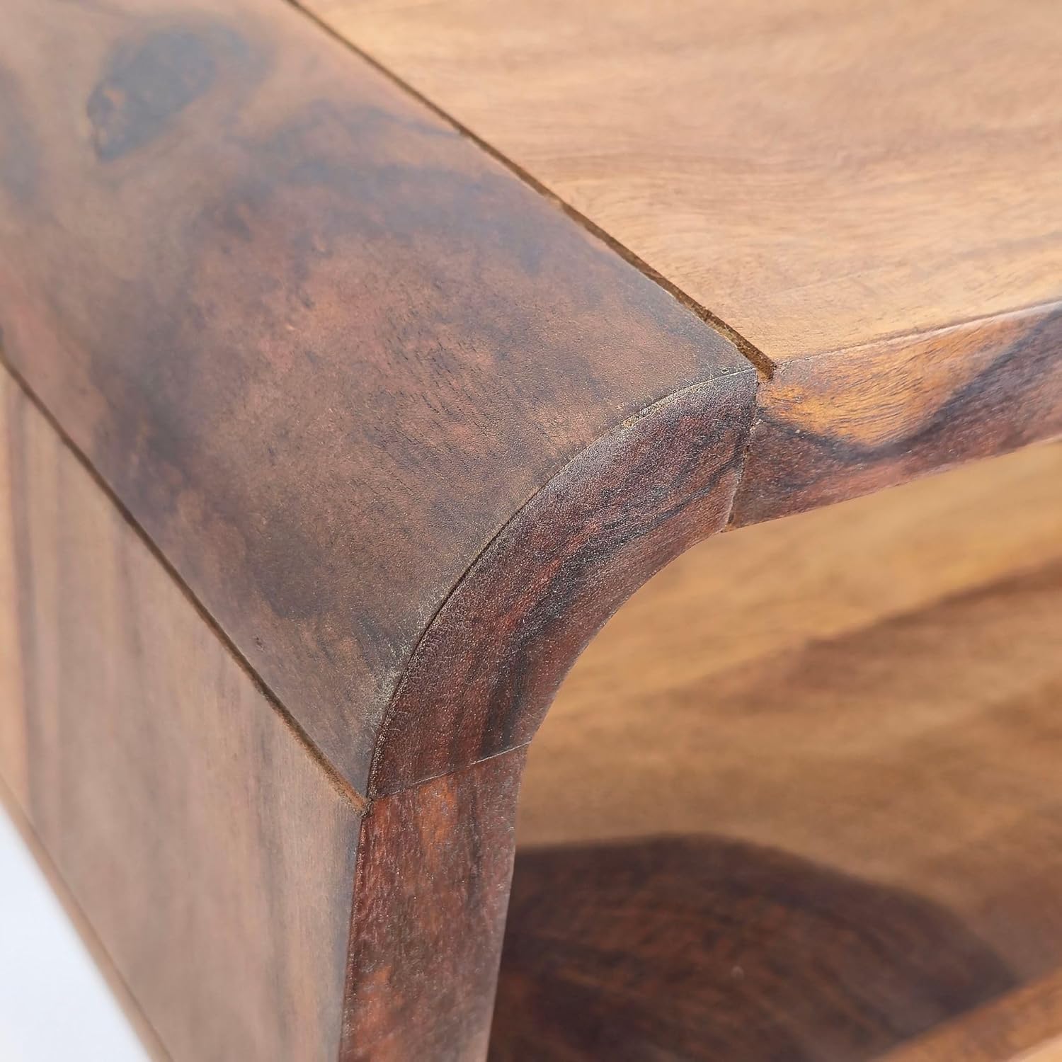 FineBuy Retro Couchtisch Sheesham Massivholz 100cm · Wohnzimmertisch rechteckig mit Ablagefach · Handgefertigter Sofatisch aus Holz mit Metallbeinen im Industrial Design